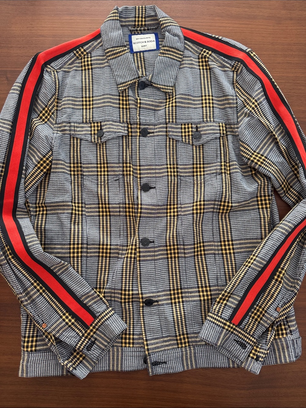 Scotch & Soda Men’s Plaid Jacket with Red Stripe Detail - Yellow/Black